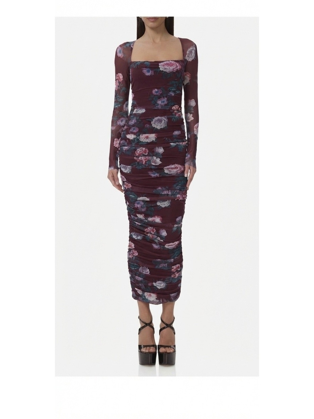 AFRM Burgundy Floral Ruched Dress